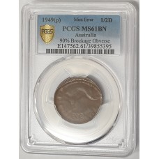 AUSTRALIA 1949 . HALF 1/2  PENNY . ERROR . FULL REVESE BROCKAGE